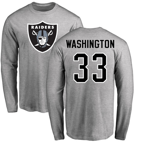 Men Oakland Raiders Ash DeAndre Washington Name and Number Logo NFL Football 33 Long Sleeve Jersey